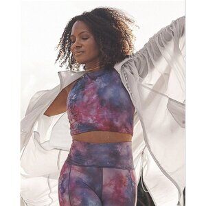 Athleta navy blue purple supernova tie dye print Conscious Crop sports bra